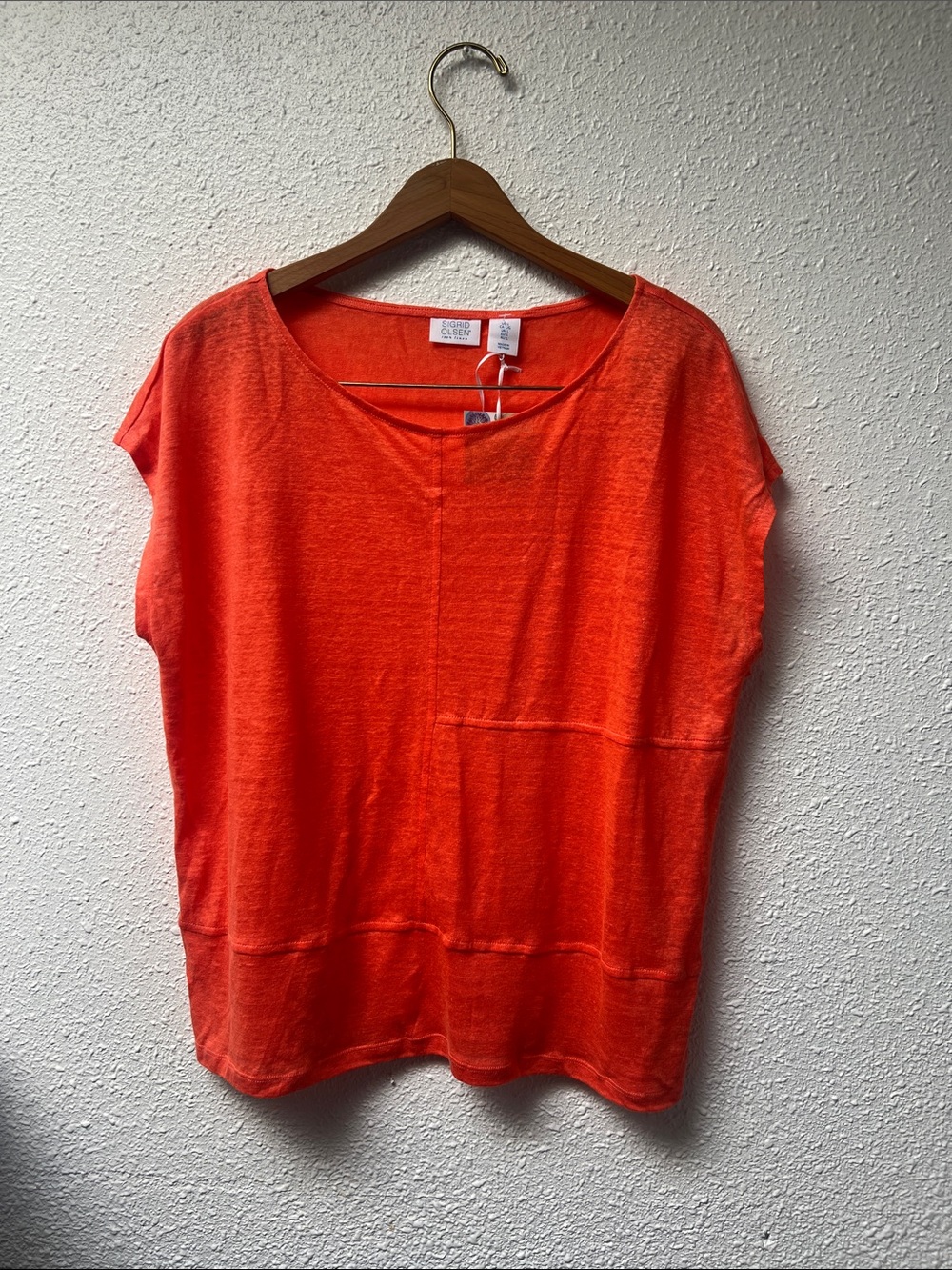 Sigrid Olsen Bright Orange Short-Sleeve Scoop Neck Tee 100 % linen